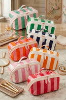 TG10908 Rosalia Stripe Glossy Train Case Makeup Bag with Handle