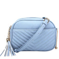 WU121 Veronica Double Zipper V Pattern Stitch Tassel Crossbody Bag