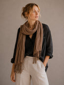 A27 Solid Crinkle Fringe Scarf - MiMi Wholesale