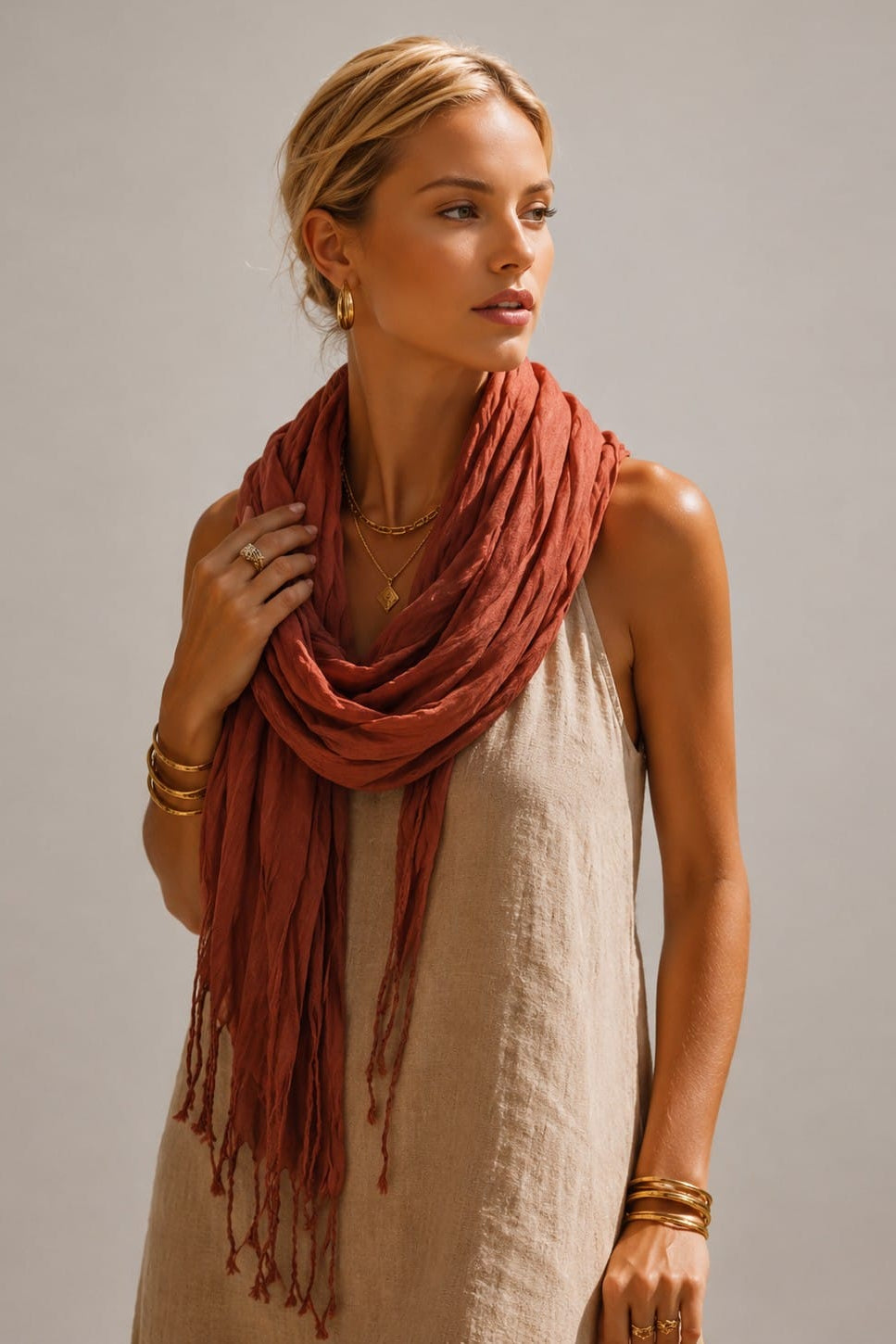 A27 Solid Crinkle Fringe Scarf - MiMi Wholesale