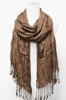 A27 Solid Crinkle Fringe Scarf - MiMi Wholesale