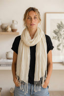 A27 Solid Crinkle Fringe Scarf - MiMi Wholesale