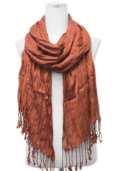 A27 Solid Crinkle Fringe Scarf - MiMi Wholesale