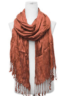A27 Solid Crinkle Fringe Scarf - MiMi Wholesale