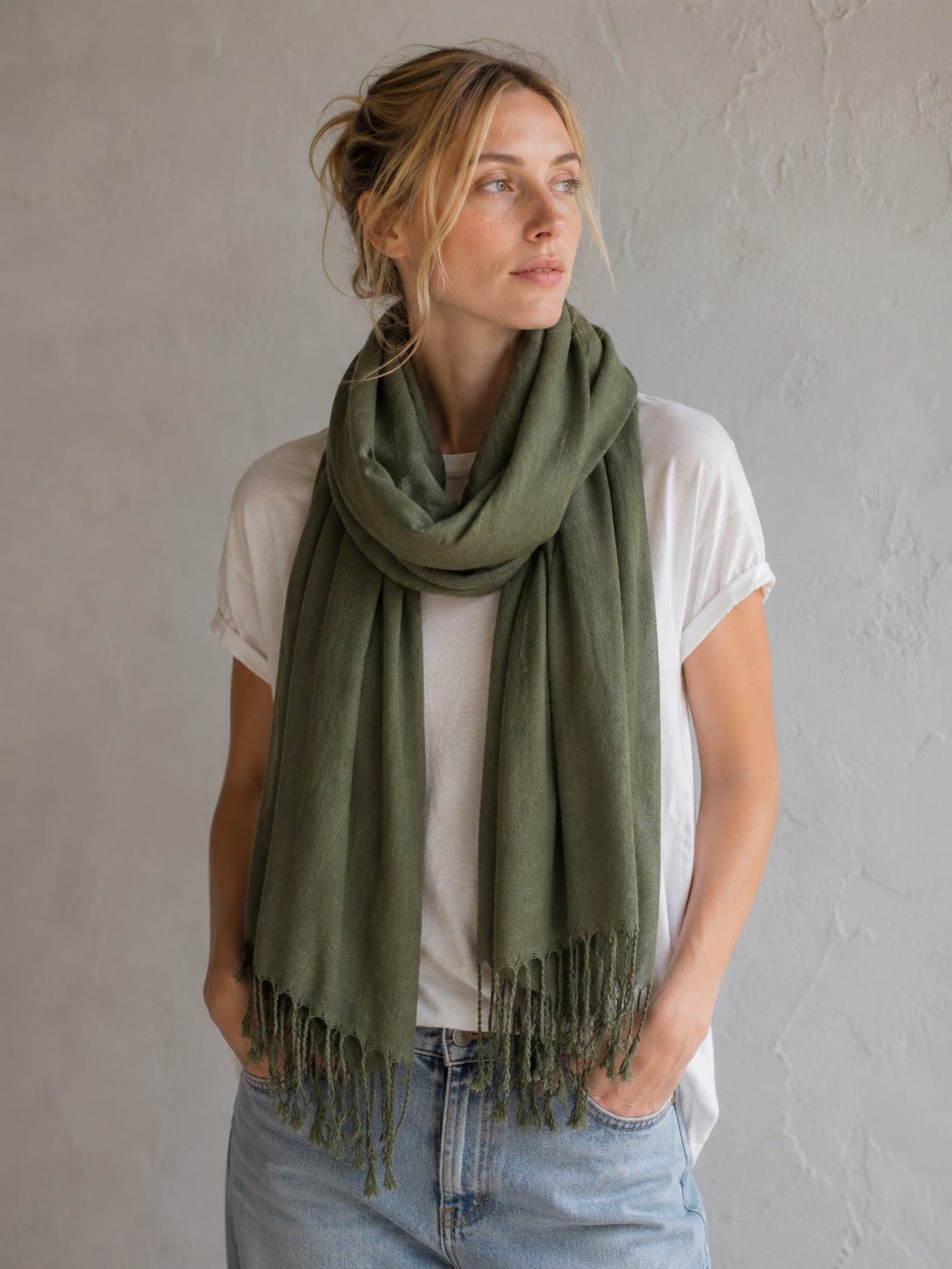 A27 Solid Crinkle Fringe Scarf - MiMi Wholesale