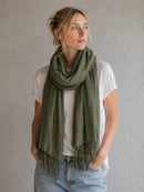 A27 Solid Crinkle Fringe Scarf - MiMi Wholesale