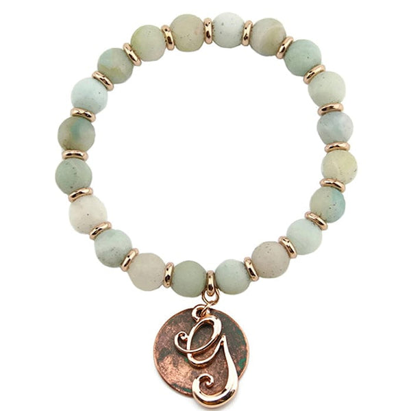 AB8654 - GAMT2 27" Rose Gold Tone & Patina 'G' Semi Precious Bead Stretch Bracelet - MiMi Wholesale