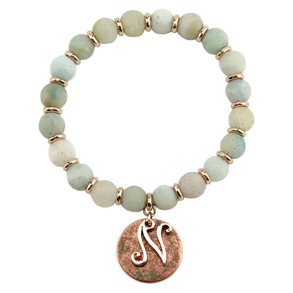 AB8654 - NAMT2 27" Rose Gold Tone & Patina 'N' Semi Precious Bead Stretch Bracelet - MiMi Wholesale