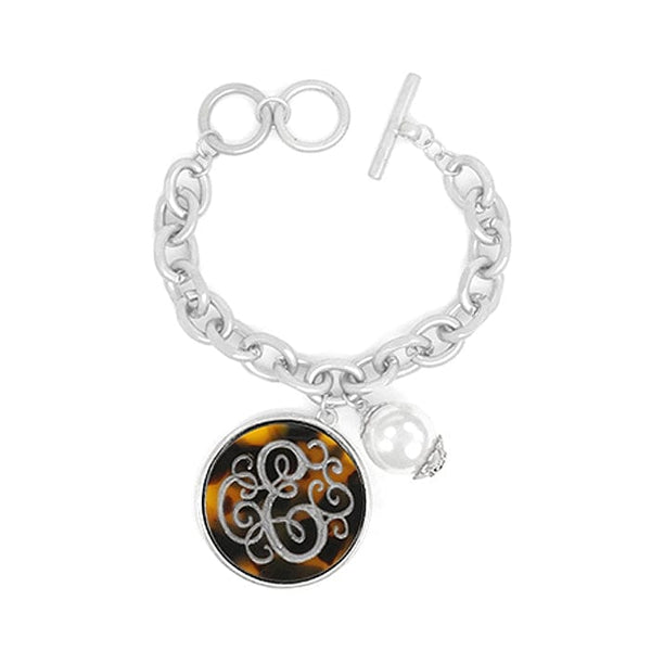 AB9590 - EWS Initial "E" Tortoise Shell Charm Bracelet - MiMi Wholesale