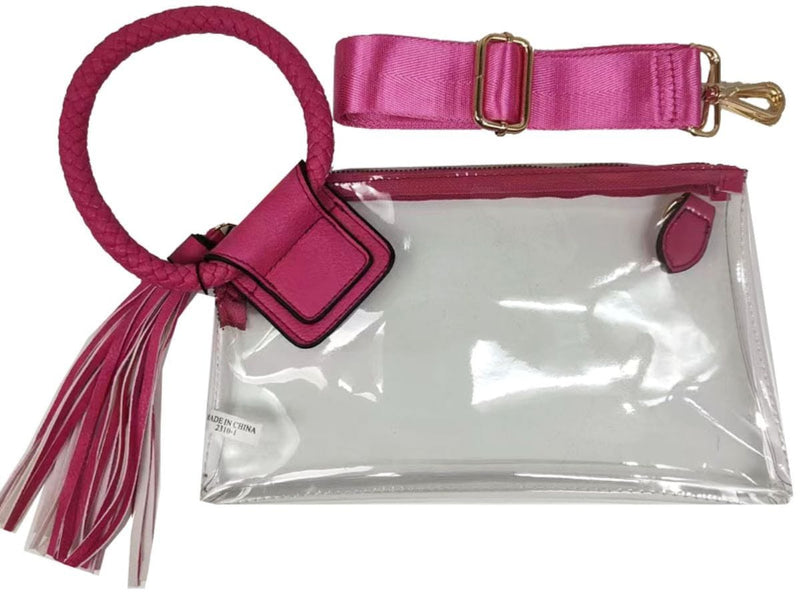 AD205T See Through Clear Cuff Handle Tassel Wrislet Clutch - MiMi Wholesale