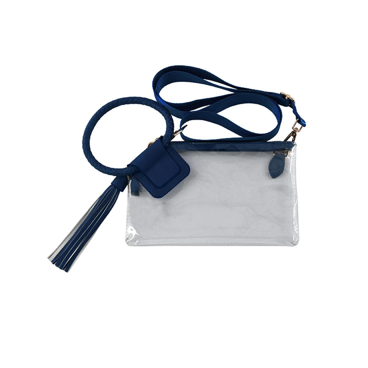 AD205T See Through Clear Cuff Handle Tassel Wristlet Crossbody - MiMi Wholesale