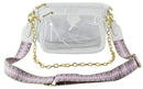AD748T Clear Double Zip Crossbody Bag With Guitar/Chain Strap - MiMi Wholesale