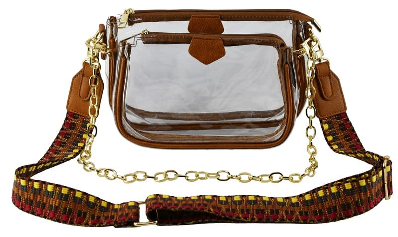 AD748T Clear Double Zip Crossbody Bag With Guitar/Chain Strap - MiMi Wholesale