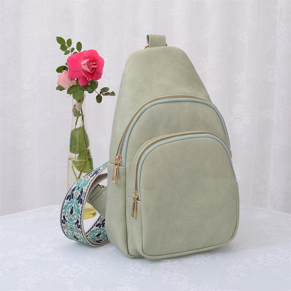 AD768 Zara Zipper Sling Bag With Boho Strap - MiMi Wholesale