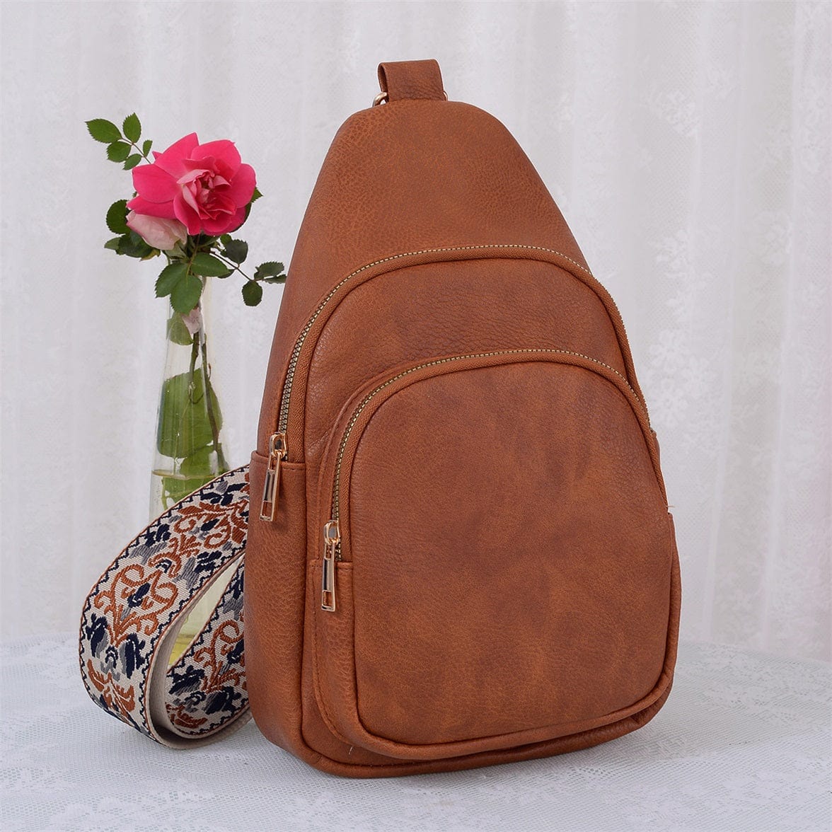 AD768 Zara Zipper Sling Bag With Boho Strap - MiMi Wholesale