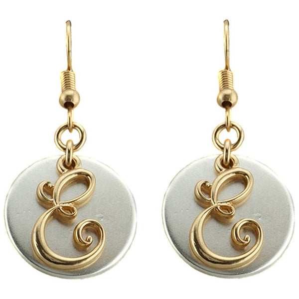 AE1759 - ETT1 Gold Tone & Silver Tone 'E' Monogram Initial Disk Earrings - MiMi Wholesale