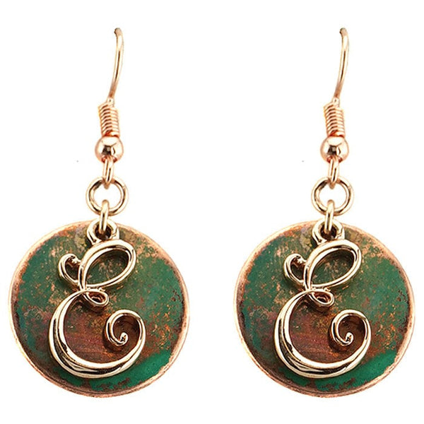 AE1759 - ETT2 Rose Gold Tone & Patina 'E' Monogram Initial Disk Earrings - MiMi Wholesale