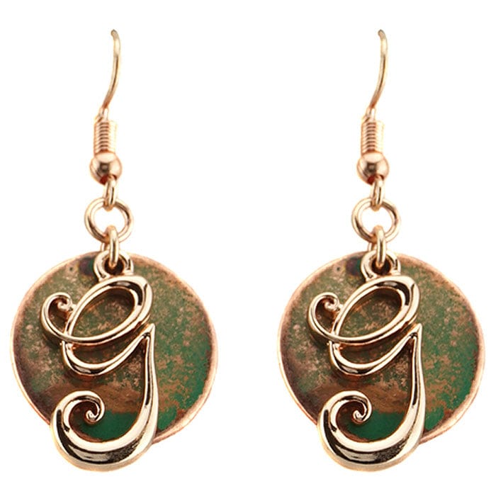 AE1759 - GTT2 Rose Gold Tone & Patina 'G' Monogram Initial Disk Earrings - MiMi Wholesale