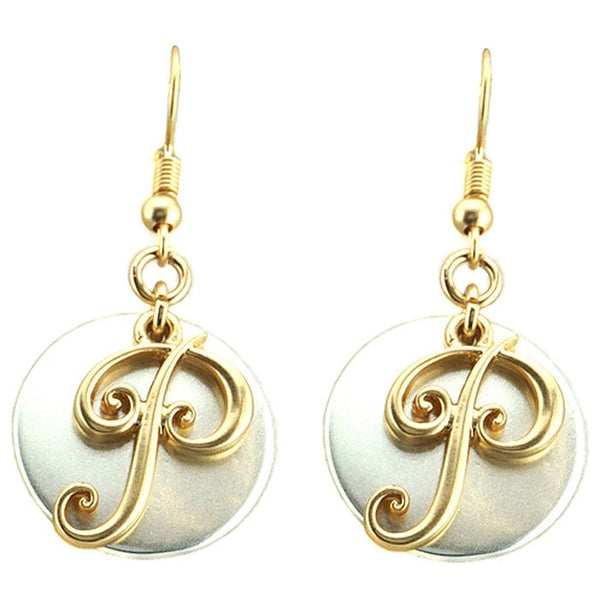 AE1759 - PTT1 Gold Tone & Silver Tone 'P' Monogram Initial Disk Earrings - MiMi Wholesale