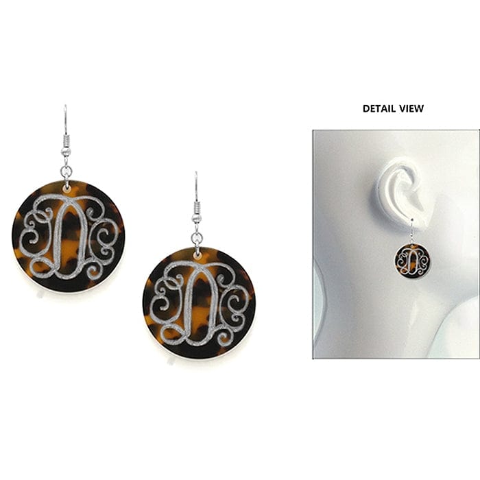 AE2543 - DWS Initial "D" Tortoise Shell Disk Earrings - MiMi Wholesale