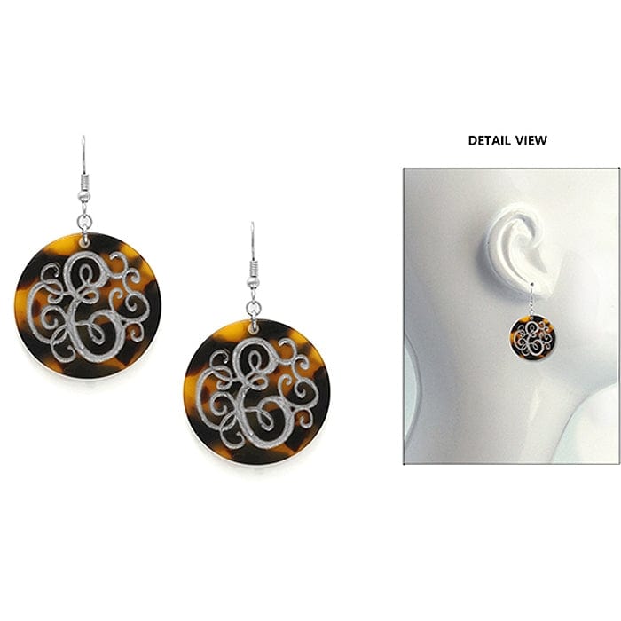 AE2543 - EWS Initial "E" Tortoise Shell Disk Earrings - MiMi Wholesale