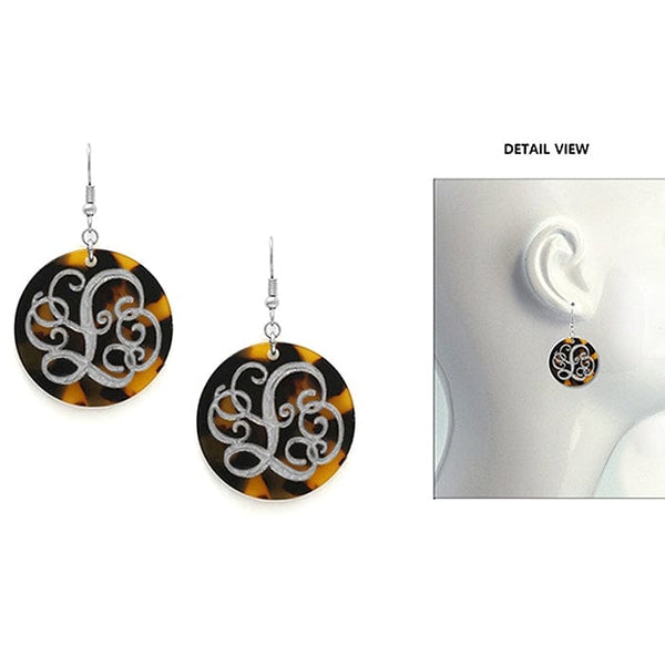 AE2543 - LWS Initial "L" Tortoise Shell Disk Earrings - MiMi Wholesale