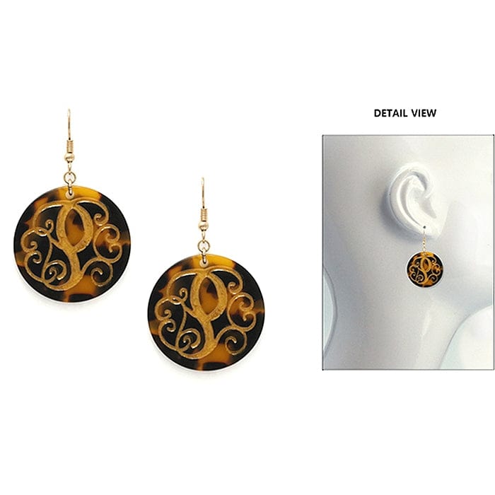 AE2543 - PWG Initial "P" Tortoise Shell Disk Earrings - MiMi Wholesale