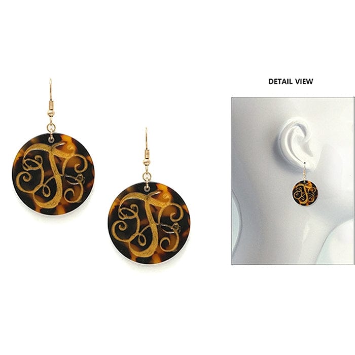 AE2543 - TWG Initial "T" Tortoise Shell Disk Earrings - MiMi Wholesale