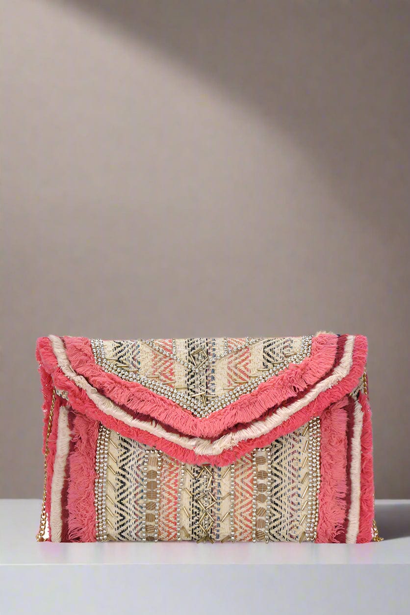 AIN15 Summer Sherbert Beaded Clutch With Chain Strap - MiMi Wholesale