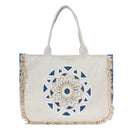 AIN288 Shells&Beads - Work Fringe over Jute Canvas Large Tote - MiMi Wholesale