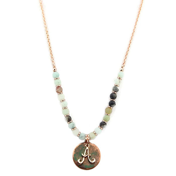 AN1318 - AAMT2 27" Rose Gold Tone & Patina 'A' Semi Precious Bead Necklace - MiMi Wholesale