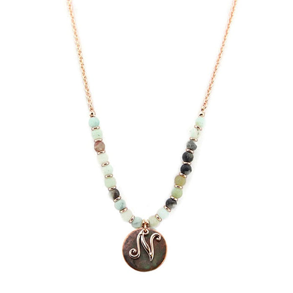 AN1318 - NAMT2 27" Rose Gold Tone & Patina 'N' Semi Precious Bead Necklace - MiMi Wholesale