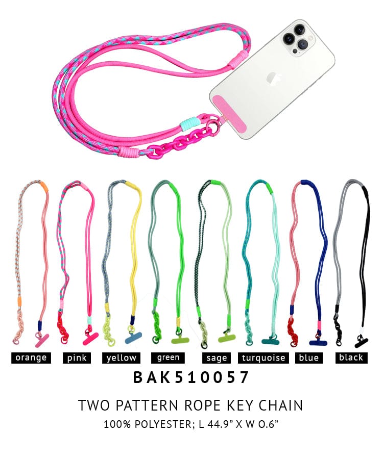 BAK510057 Two Pattern Rope Keychain/Bag Charm/Strap - MiMi Wholesale