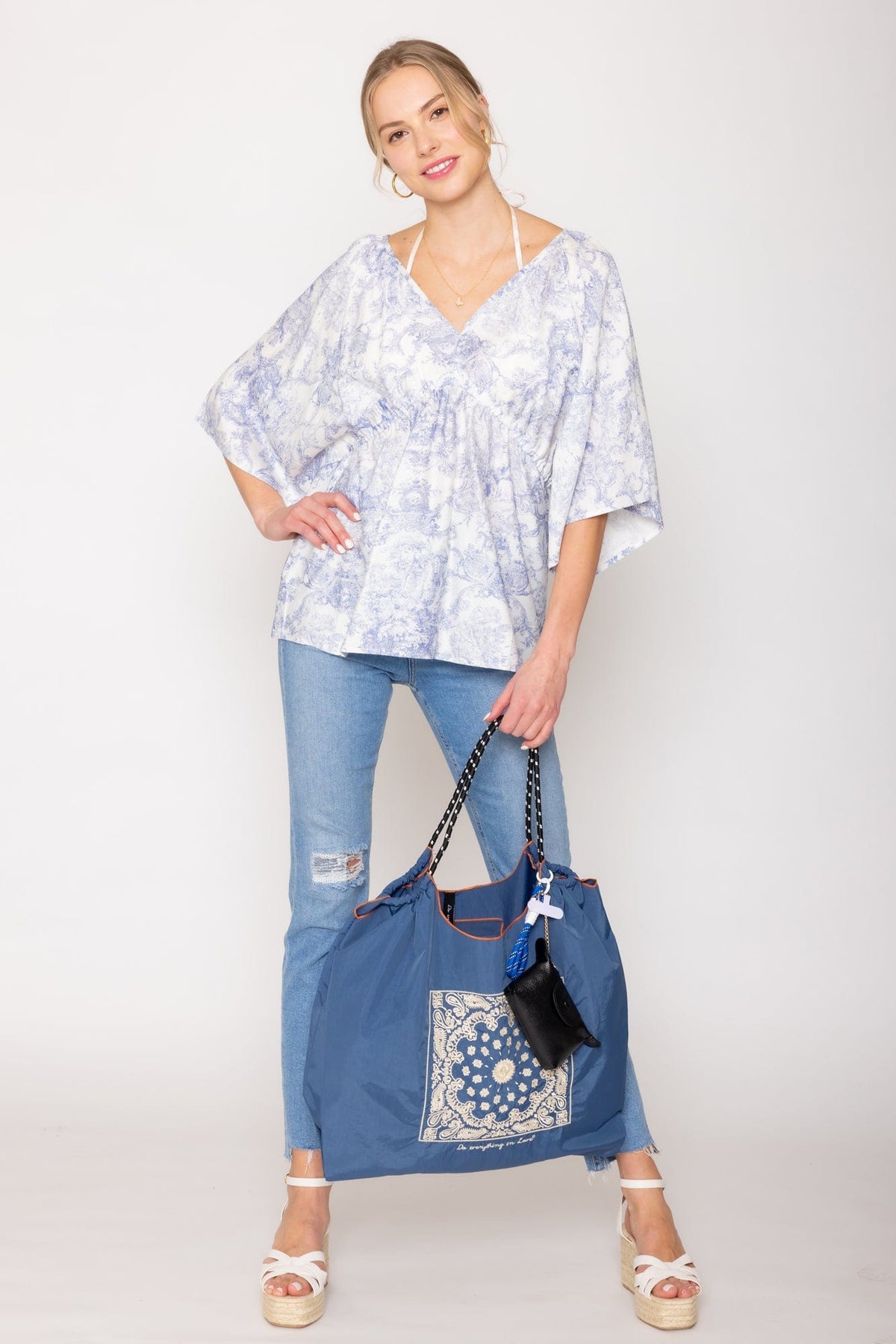 BBT510134 Emma Nylon Paisley Pattern Rope Handle Tote Bag - MiMi Wholesale