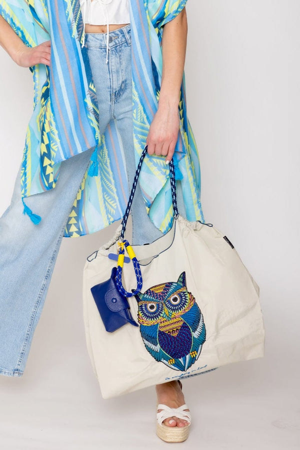 BBT510142 Nylon Owl Pattern Rope Handle Tote Bag - MiMi Wholesale