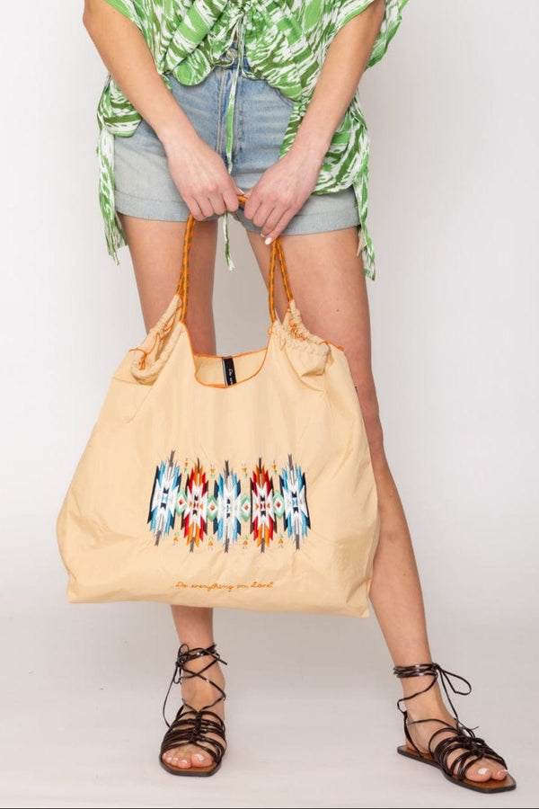 BBT510143 Nylon Aztec Pattern Rope Handle Tote Bag - MiMi Wholesale