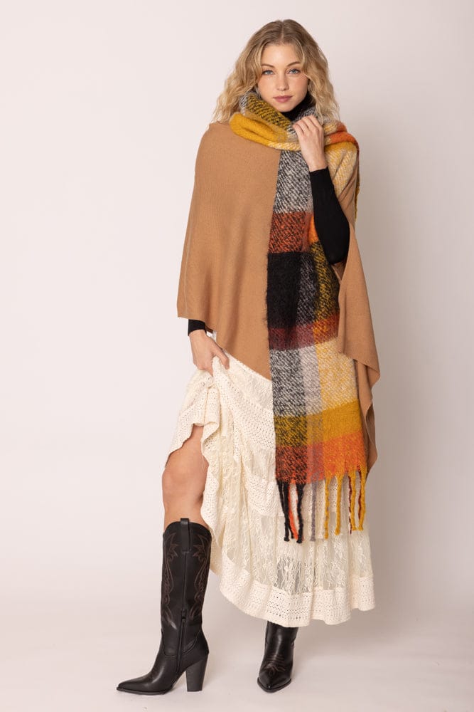 BCL120111 Plaid Cozy Scarf With Fringe - MiMi Wholesale