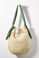 BGA2745 Liza Leather Handle Straw Tote Bag - MiMi Wholesale