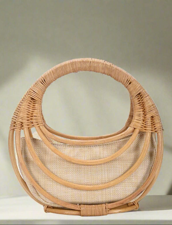 BGA8288 Rattan Top Handle Circle Bag - MiMi Wholesale