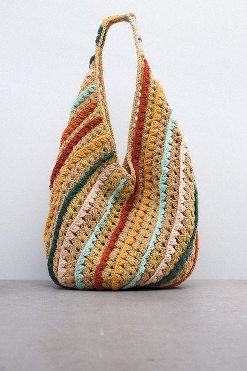 Handmade hotsell Crochet Drawstring Bag Hobo Rainbow