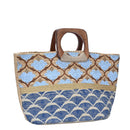 BGAIN203 Handmade Tropical Boho Jute Tote With Wooden Handles - MiMi Wholesale