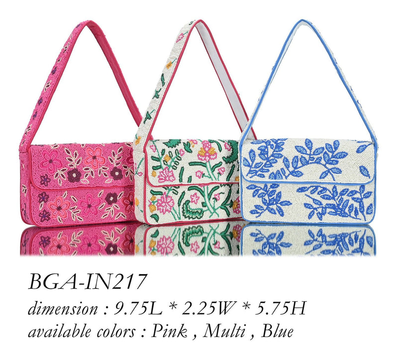 BGAIN217 Nayeli Handbeaded Floral Print Shoulder Bag - MiMi Wholesale