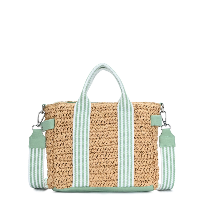 BGAIN247 Two Tone Striped Straw Tote/Crossbody With Guitar Strap - MiMi Wholesale