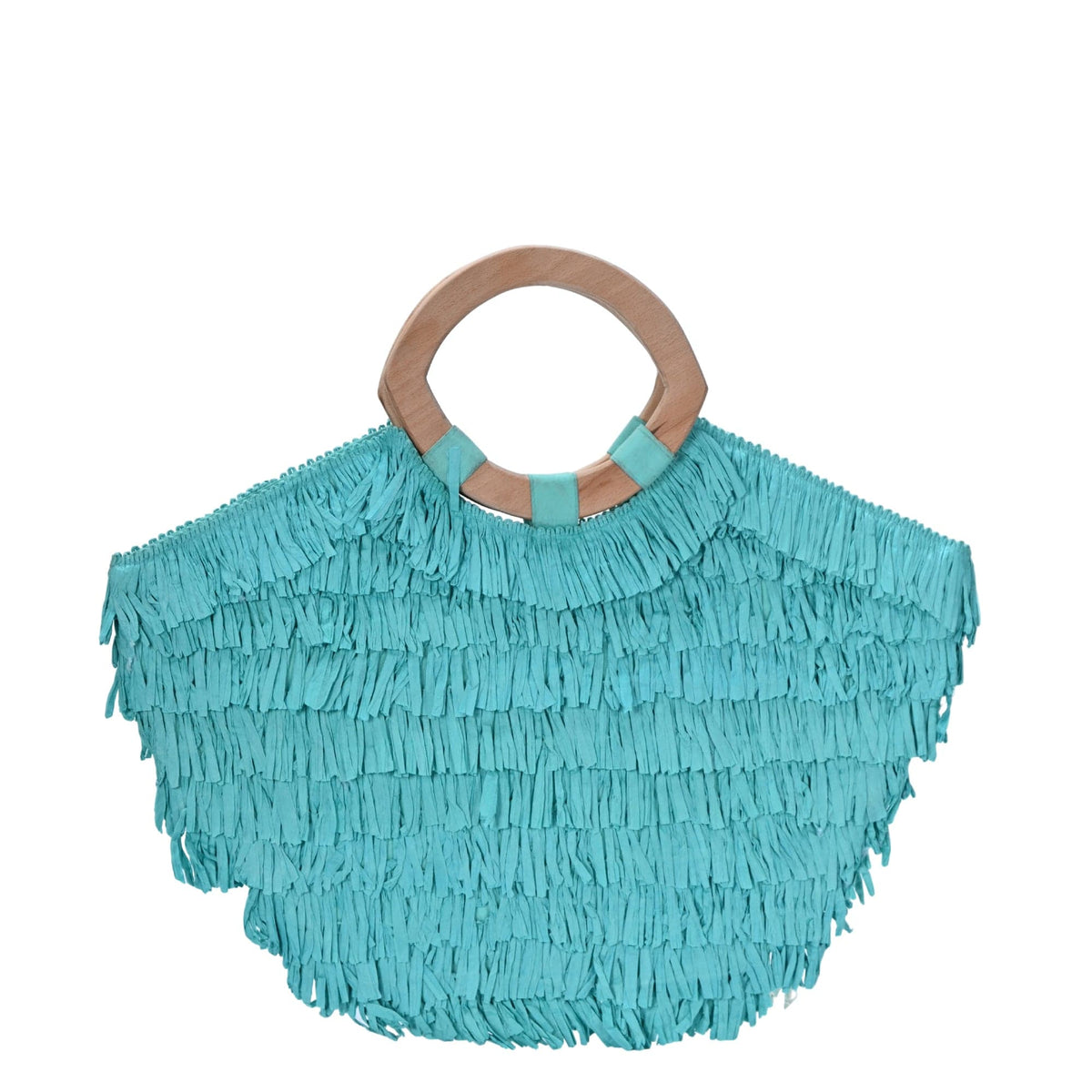 BGAIN277 Donna Raffia Ruffle Tote Bag With Wooden Handles - MiMi Wholesale