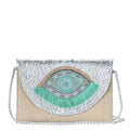 BGAIN307 Metallic Handbeaded Fringe Evil Eye Clutch/Crossbody - MiMi Wholesale