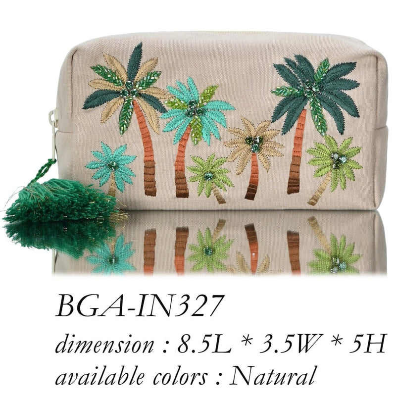 BGAIN327 Handmade Embroidered Palm Tree Pouch With Tassel - MiMi Wholesale