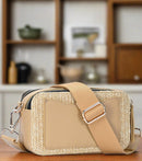 BGS6844 Helena Straw Crossbody Bag With Leather Paneling - MiMi Wholesale
