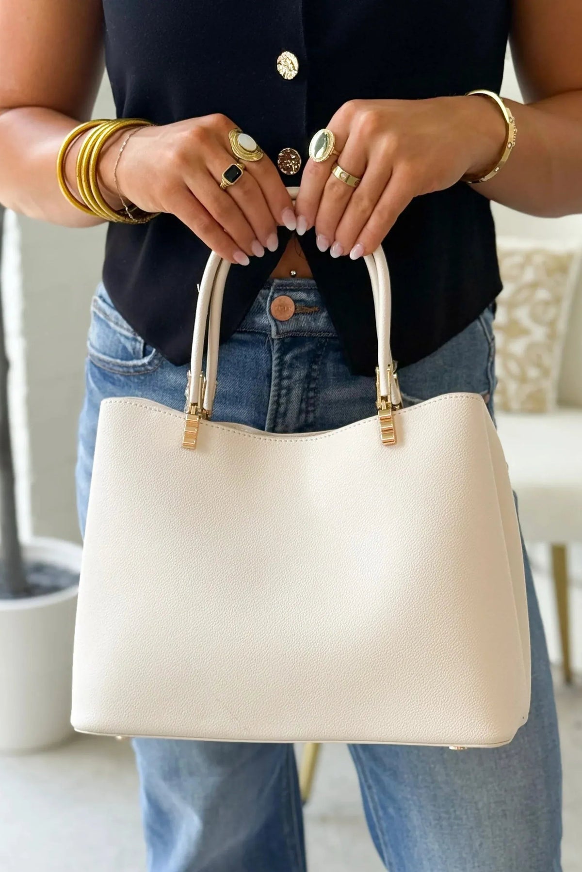 BGT3164 Two Compartment Structured Top Handle Handbag/Satchel - MiMi Wholesale