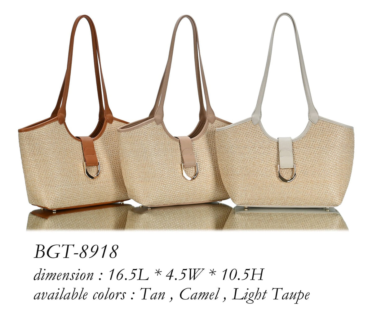 BGT8918 Kate Straw Three Compartment Tote Bag - MiMi Wholesale