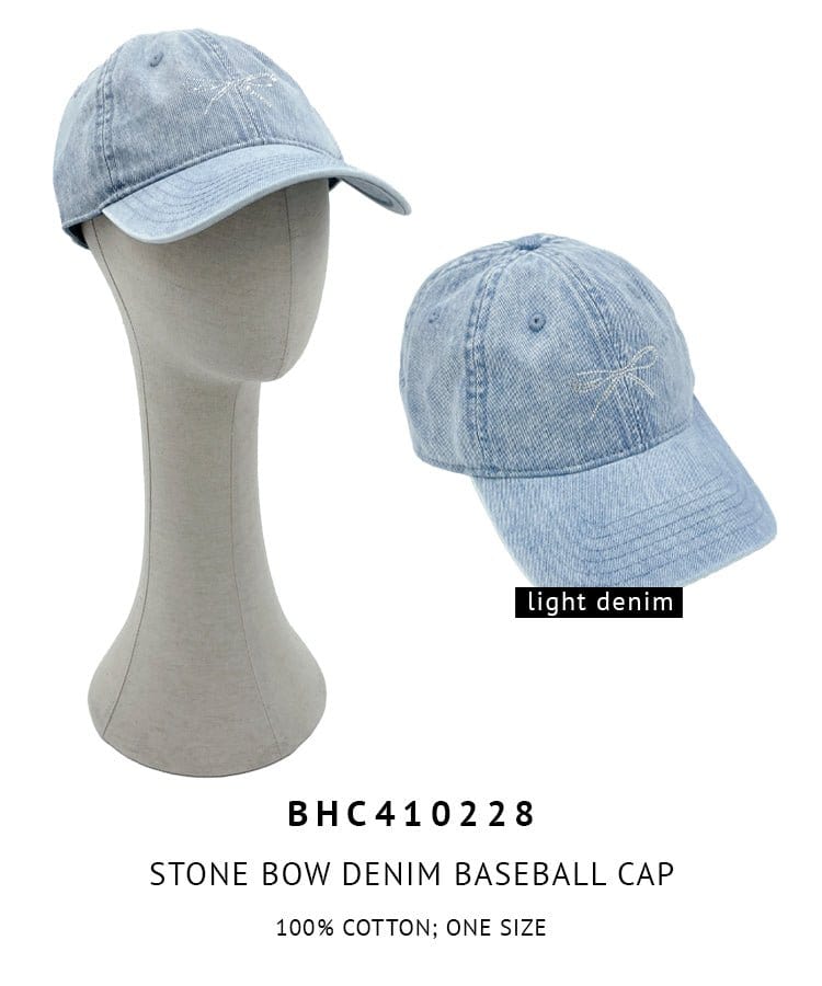 BHC410228 Small Rhinestone Bow Denim Baseball Cap - MiMi Wholesale